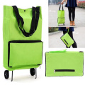 Provides Inventory Portable Oxford Foldable Shopping Trolley Bags Green Folding Grocery Trolley Bag